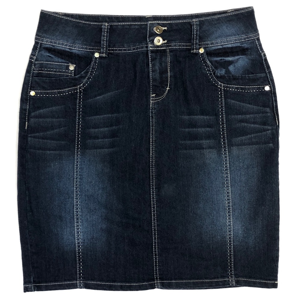 Baccini Denim Blue Jean Midi Fitted Skirt